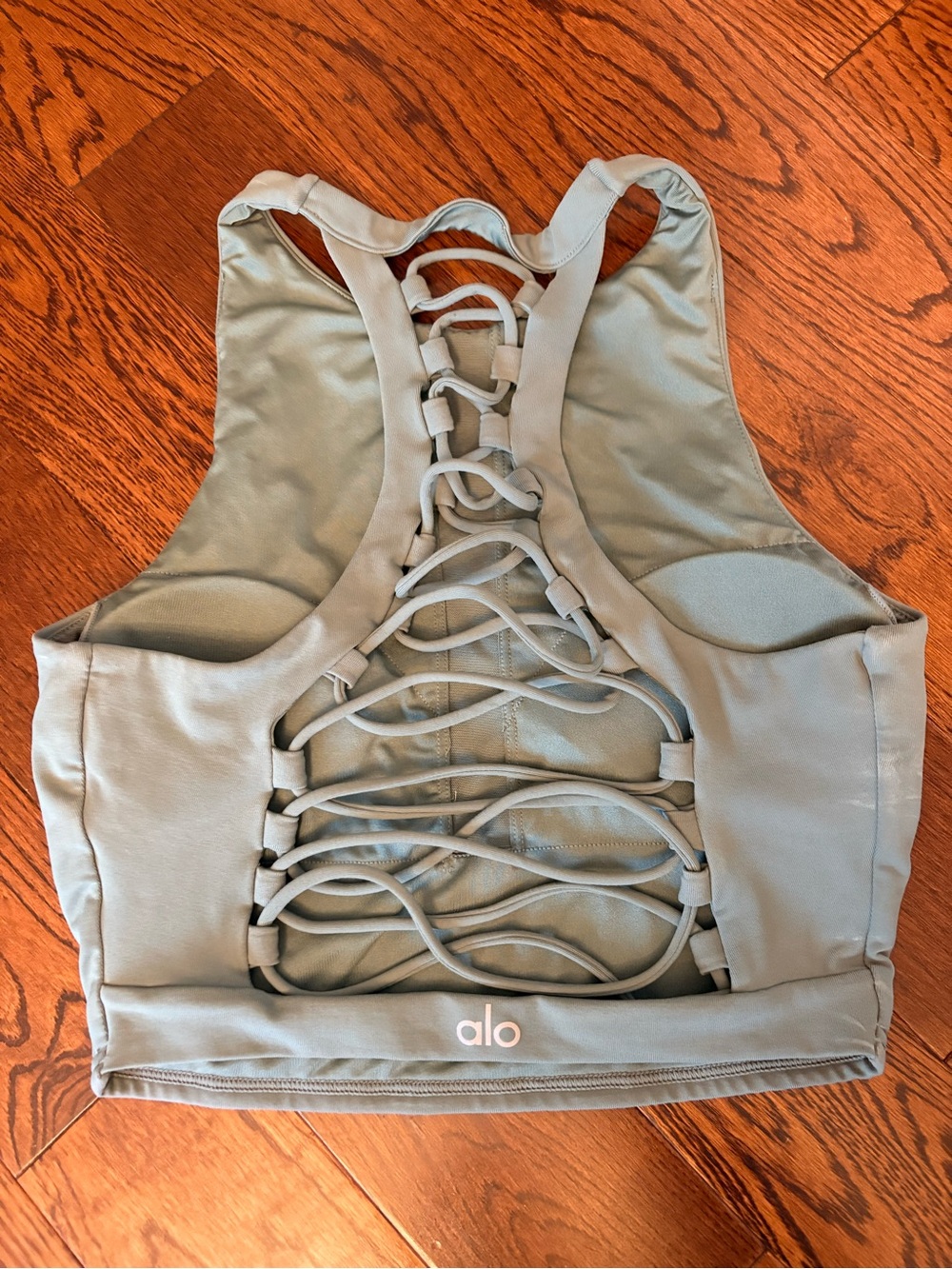 ALO Yoga Sage Green Lace-Back Sports Bra